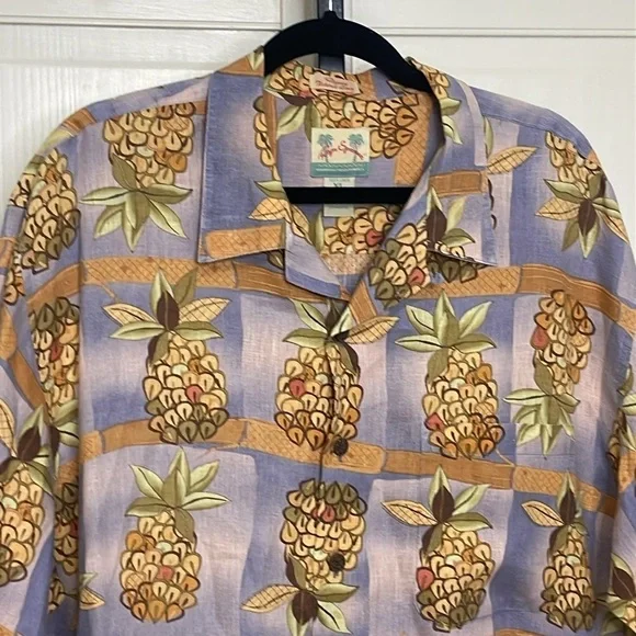 Reyn Spooner Hawaiian Regency Textured 100% Linen Shirt Mens XL Pineapple Print - Picture 2 of 10